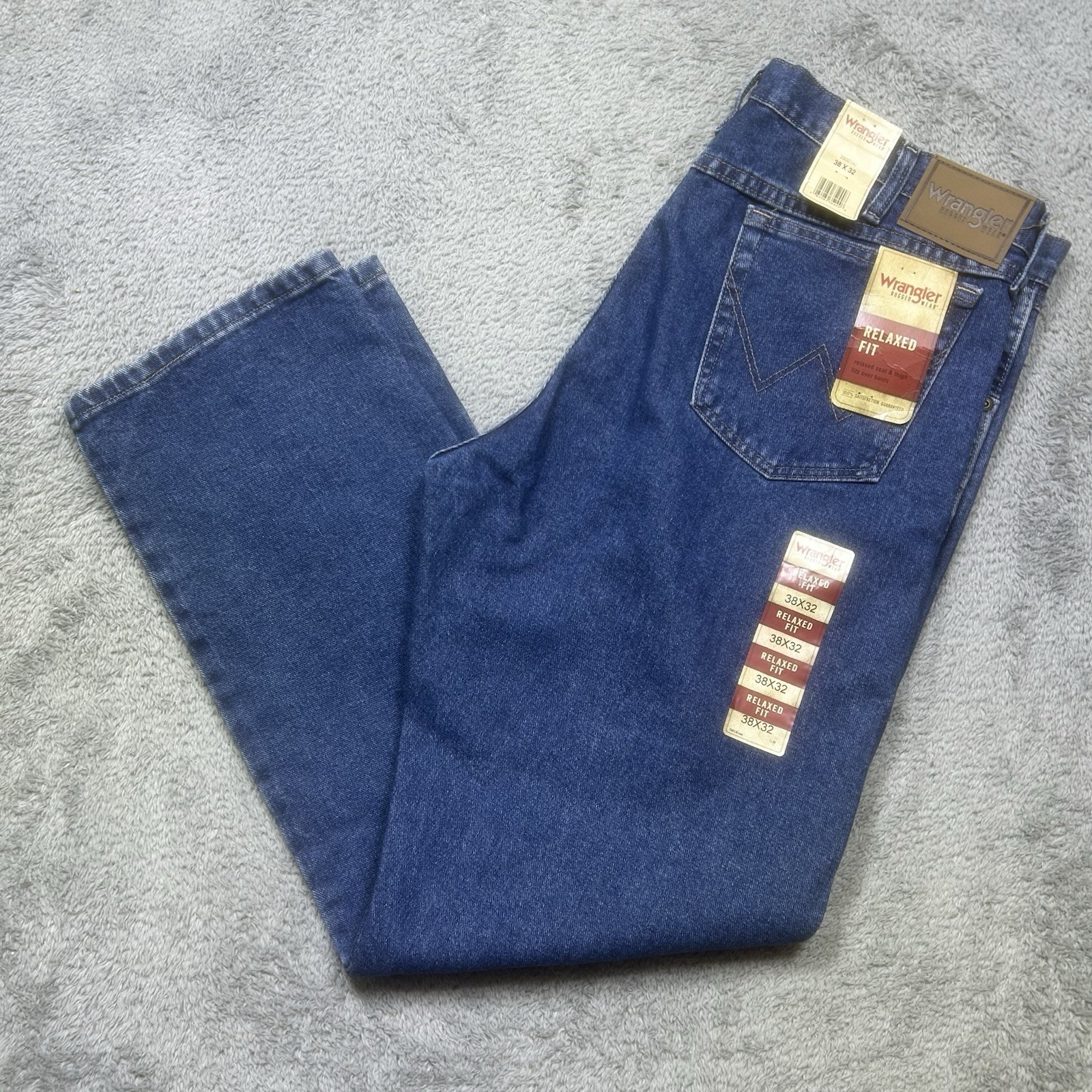 Wrangler Relaxed Fit Bootcut Jeans Mens 38x32 Blue Dark Wash Denim Cowboy New
